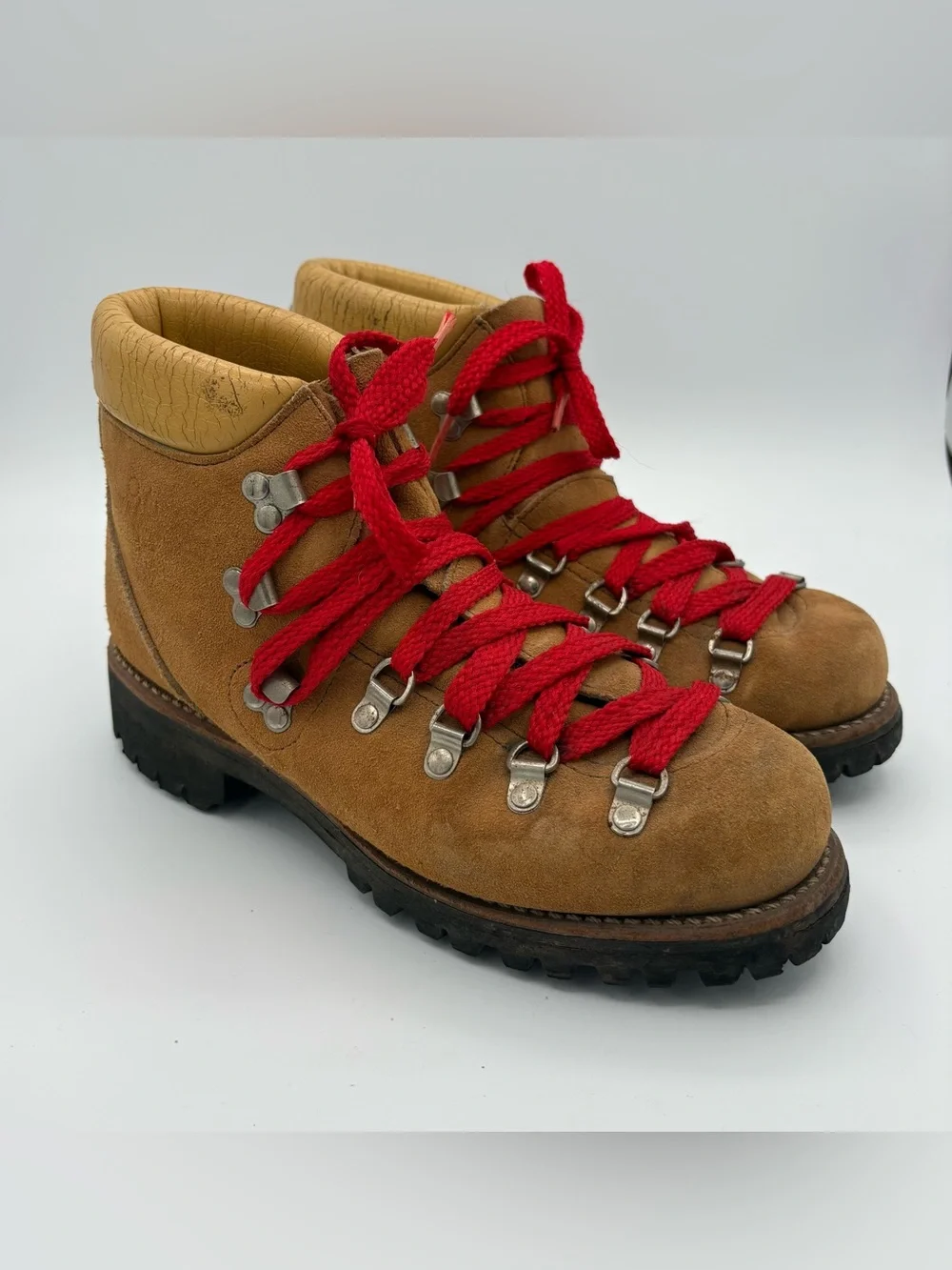 Vintage Sheboygan Hiking Boots Union Made USA Mens 7.5 M Red Lace Waffle Stomper